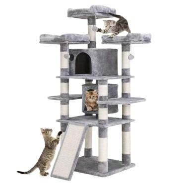 Imagem de Árvore interna para gatos de 167 cm/prateleira de escalada para gatos grandes/torre com condomínio/poleiro de pelúcia aconchegante/canto para gatos escalando árvore/poste arranhador de sisal e rede