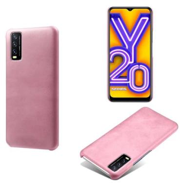 Imagem de Capa para vivo Y20/Y20S/Y20i,Proteção contra quedas,Casca de volta de cor sólida simples,Design de couro de imitação de plástico-Pink