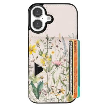 Imagem de uCOLOR Capa para iPhone 17 com porta-cartões - Capa carteira de couro fina com suporte para cartão de crédito Moneymate 2,5 m Capa protetora com compartimento para cartão oculto (Desert Flowers