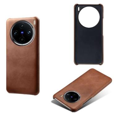 Imagem de Capa para vivo X100 Pro,Proteção contra quedas,Casca de volta de cor sólida simples,Design de couro de imitação de plástico-Brown
