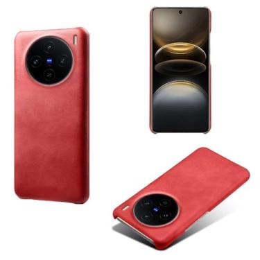 Imagem de Capa para vivo X100s 5G,Proteção contra quedas,Casca de volta de cor sólida simples,Design de couro de imitação de plástico-Red