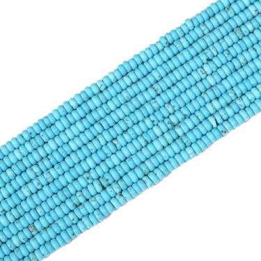 Imagem de HAAMIIQII Contas Rondelle de pedra turquesa azul natural de 2 x 4 mm, 150 peças de contas espaçadoras de pedra preciosa solta de disco de abaco para fazer joias, artesanato, cordão de contas de 38 cm
