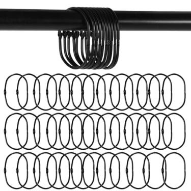 Imagem de LZVXTYM 48 anéis de cortina de chuveiro, ganchos ovais de cortina de chuveiro, anel de pressão preto de metal à prova de ferrugem para varão de banheiro menor ou igual a 3,3 cm