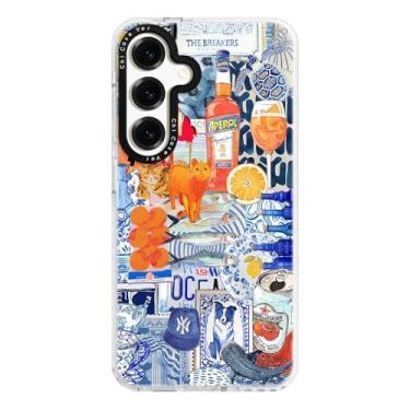 Imagem de ChiCaseVer Capa para Samsung Galaxy S25+, padrão mediterrâneo de colagem Aperol, proteção contra quedas de nível militar, proteção de TPU fina e divertida CoastalSoft e proteção de câmera para meninas