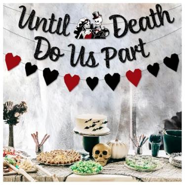 Imagem de Conjunto de suprimentos de festa com bandeira de coração preto para decoração de festa de Halloween, decoração de bolo para dia dos namorados, despedida de solteira, decoração de chá de panela