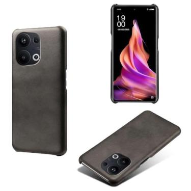 Imagem de Capa para OPPO Reno 10 Pro+,Proteção contra quedas,Casca de volta de cor sólida simples,Design de couro de imitação de plástico-Black