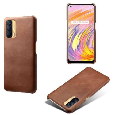 Imagem de Capa para OPPO Realme V15 5G,Proteção contra quedas,Casca de volta de cor sólida simples,Design de couro de imitação de plástico-Brown