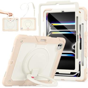 Imagem de SCSVPN Capa para iPad Pro de 13 polegadas 2024 (M4, 7ª geração), à prova de choque, resistente, com protetor de tela, suporte para lápis, suporte giratório 360, alça de ombro, ouro rosa
