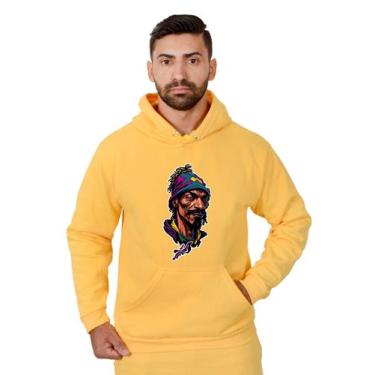 Imagem de Blusa Rapper Moletom Masculina Desenho 3D Com Bolso e Capuz Amarelo - 