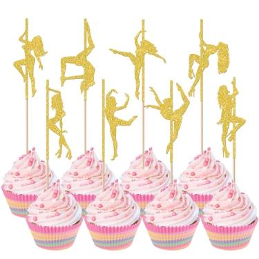 Imagem de Rsstarxi 24 Pack Pole Dance Girl Cupcake Toppers Strippers Pole Dancing Cupcake Picks Decorations for Bachelorette Bridal Shower Birthday Party Cake Decorations Supplies Yellow