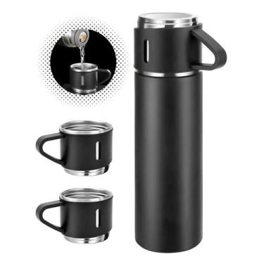 Imagem de Kit Viagem Garrafa Térmica 500ml Inox Com 3 Xícaras Premium - King