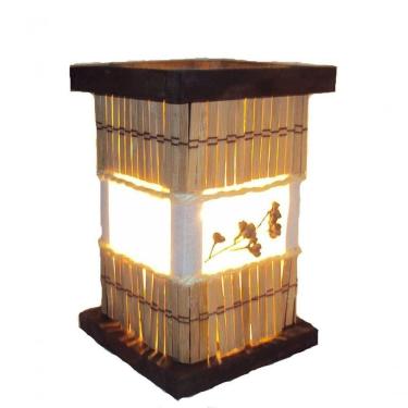 Imagem de Abajur De Mesa Cômoda Luminária Rustico Telinha De Bambu Madeira Sala Quarto Hotel Pousada