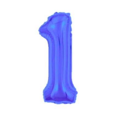 Imagem de Balão De Número Grande Azul Metalizado 40cm - PartiuFesta, 1
