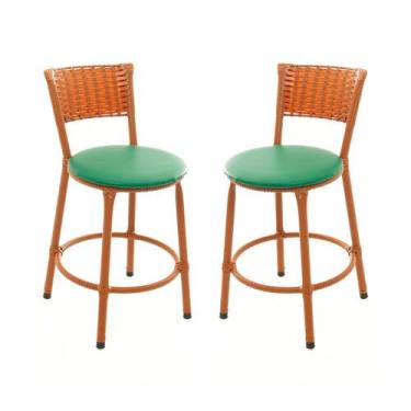 Imagem de KIT 2 Banqueta Baixa Encapada Junco IMBUIA Bar Bistro Americana Cozinh