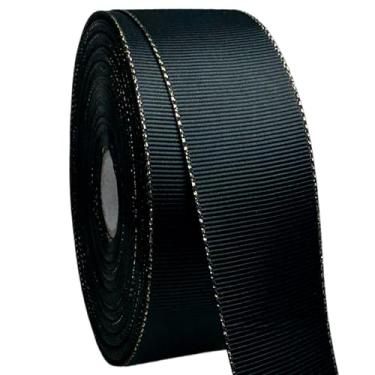 Imagem de AEVORA Fita de gorgorão de 3,8 cm com bordas douradas, fita de tecido de 20 metros para artesanato, decoração de casamento, laços de cabelo, lembrancinha de festa, arranjos de flores (preto 30)