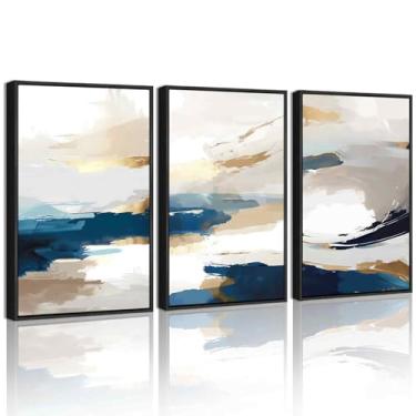 Imagem de KUVIOKE Arte de parede emoldurada azul abstrata em forma de grafite pastel decoração de parede pintura de arte moderna para corredor do quarto 40,6 x 61 cm (moldura preta)