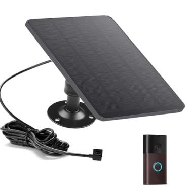 Imagem de Carregamento solar compatível com campainha de bateria Ring com um conector de alimentação USB-C. Carregador solar anel para campainha de bateria (preto)