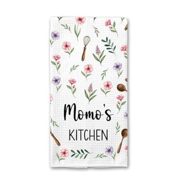 Imagem de CoryGiftDesign Momo's Kitchen Flower Towel Gift for Mom – Toalha de chá e prato – Presente de inauguração – Pano de prato de trama waffle – Decoração de cozinha