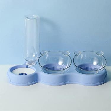 Imagem de Almofada de massagem tigela dupla para gatos, boca à prova de umidade, uso duplo, alimentador automático de três tigelas, bacia de beber automática, cão de estimação anti capotamento 1015 (Cor