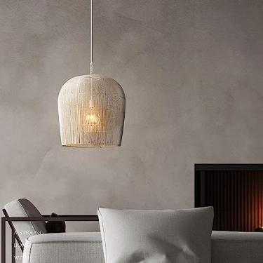 Imagem de Candeeiro suspenso rústico boémio, tecido à mão de vime pendente gaiola de teto candeeiro grande candeeiro preto boutique decoração quinta iluminação para cozinha, sala de jantar, corredor, quarto