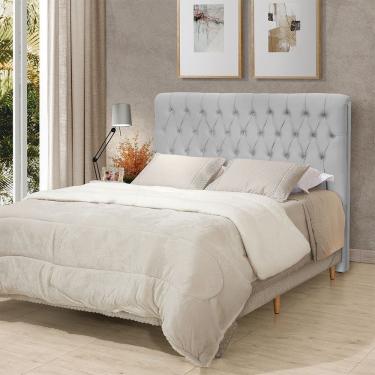 Imagem de Cabeceira Cama Queen Estofada 1,60 - Inca Veludo Cinza Claro