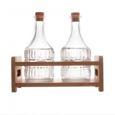 Imagem de Conjunto 2 Garrafas De Azeite Suporte Em Madeira 180ml Lyor