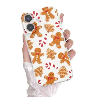 Imagem de DYFYFKDI Capa de Natal para iPhone 16 Plus Capa fofa de Natal Feliz Natal Biscoito Homem Biscoito Padrão Papai Noel Presentes Estéticos Meninas Meninas Mulheres Crianças Capa Protetora TPU Macio, Bege