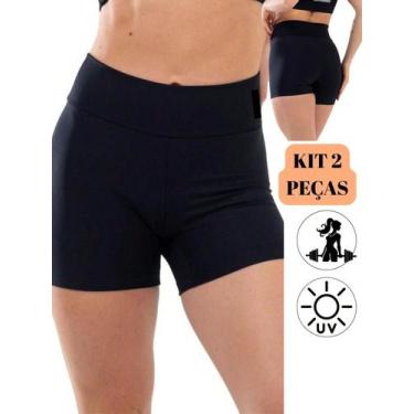 Imagem de Kit shorts meia coxa fitnes ciclista cós duplo feminina cintura alta i