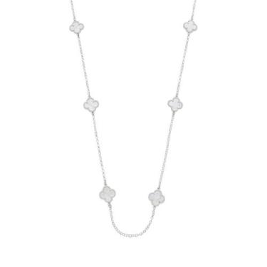 Imagem de Colar Trevo Branco Resina Prata 925 Joia Feminina 45cm - Dazzie