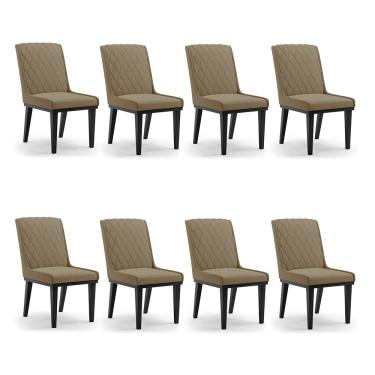 Imagem de Cadeira Sala de Jantar Base Madeira Preto Kit 8 Sofia Suede Marrom Rato D03 - D'Rossi