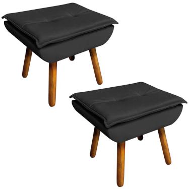 Imagem de Kit 2 Puff's Decorativos Pés Palito Charger Veludo Preto - Gran Belo