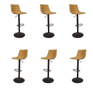 Imagem de Kit 6 Banquetas Decorativas Travis PU com Regulagem de Altura Base Disco c/Apoio Para os Pés Caramelo/Preto G56 - Gran Belo