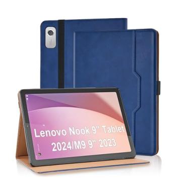 Imagem de Varohix Capa para tablet Lenovo Nook 22.9 cm 2024 / Lenovo Tab M9 TB-310FU 2023 suporte multi-ângulo flip capa fólio couro PU com bolso para cartão Tab M9 capa, azul