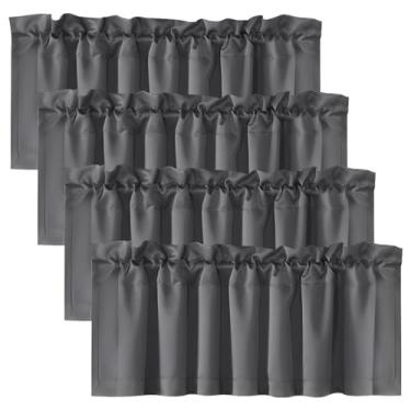 Imagem de Saia blackout de poliéster com 2/4 painéis, cortinas blackout elegantes de luz natural com bolso para haste, saia decorativa versátil para cozinha, sala de estar, café, banheiro, lavanderia (cinza