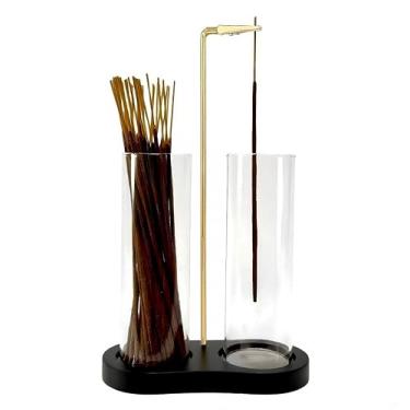 Imagem de Moocervi Suporte de incenso de vidro, suporte para queimador de varas de incenso com armazenamento, suporte de incenso pendurado de cabeça para baixo com apanhador de cinzas de vidro para meditação