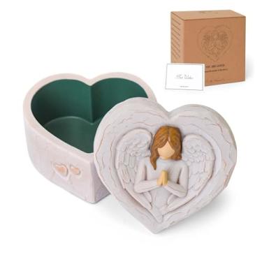 Imagem de FVFVAHO Estatuetas de anjo presentes de anjo pequena caixa de lembrança, presentes de anjo da guarda para mulheres, caixa de rosário em forma de coração para mensagem de amor e melhor amizade