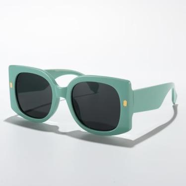Imagem de Óculos de sol quadrados vintage para mulheres e homens, armação quadrada moderna, Armação verde/lente preta, Lens Width: 52 Millimeters