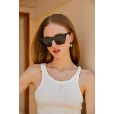 Imagem de Óculos de sol vintage quadrado olho de gato para mulheres moda moda sunnies, Armação preta e lente cinza