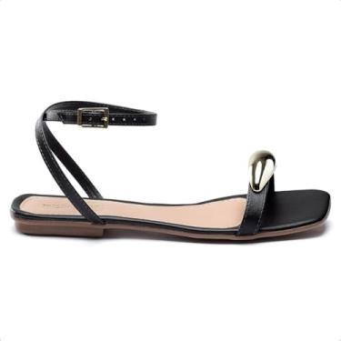 Imagem de Sandália Rasteirinha Feminina Lesma Enfeite Metalizado Tacha (Preto, BR, Adulto, Numérico, 34)