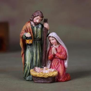 Imagem de Pequeno Presépio de Resina, Conjunto de Presépio Pintado à Mão Presente de Decoração Religiosa de Natal para Manto Interior Prateleira Mesa
