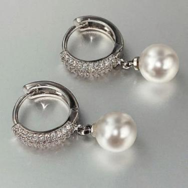 Imagem de Brincos de argola de pérola folheados a ouro branco para mulheres, diários, casamentos, festas noturnas, brincos leves, joias de presente para ela