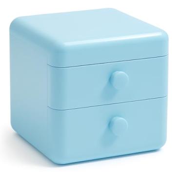 Imagem de Caixa Organizadora Multiuso com Gavetas Deslizantes e Tampa Superior, Compartimentos Variados, Design Moderno para Mesa, Escritório, Penteadeira e Banheiro (Azul)