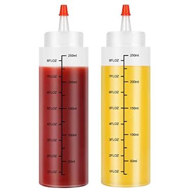 Imagem de Squeeze Bottles 80z - Molhos líquidos reutilizáveis para condimentos, design à prova de vazamento, bocal de plástico fácil de limpar (250 ml x 2)