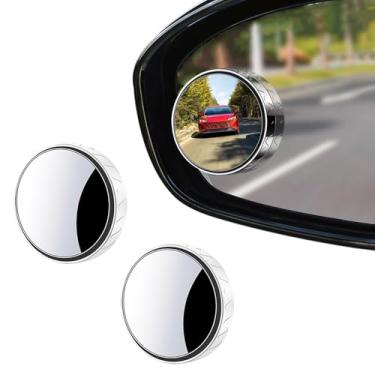 Imagem de 2 peças de espelho de ponto cego redondo, vidro HD e caixa ABS espelho retrovisor grande angular convexo com bastão ajustável para carro universal, preto