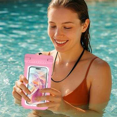 Imagem de Bolsa seca flutuante para celular à prova d'água bolsa impermeável para natação em parque aquático (rosa)