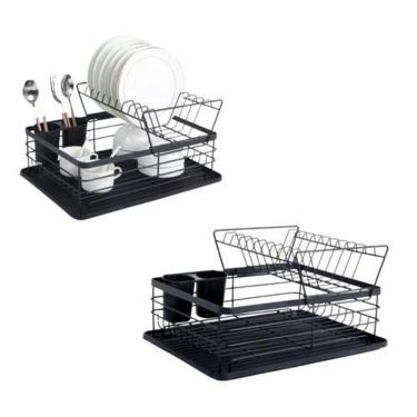 Imagem de Escorredor De Pratos Copos E Talheres Preto Fosco
