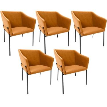 Imagem de Kit 5 Cadeiras Para Sala De Jantar Estar Living Olívia L02 Couríssimo Whisky - Lyam Decor