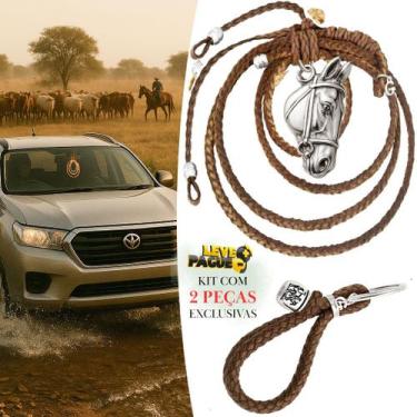 Imagem de Kit Laço Cabeça de Burro P/ Retrovisor Carro + Chaveiro Laço Cru Marro