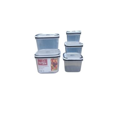 Imagem de Conjunto 5 Potes Herméticos Quadrado de Plástico Com Tampa