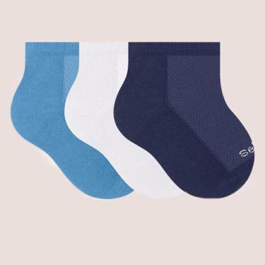 Imagem de Kit 3 Pares De Meias Selene Infantil Cano Curto Algodão, Azul e marinh
